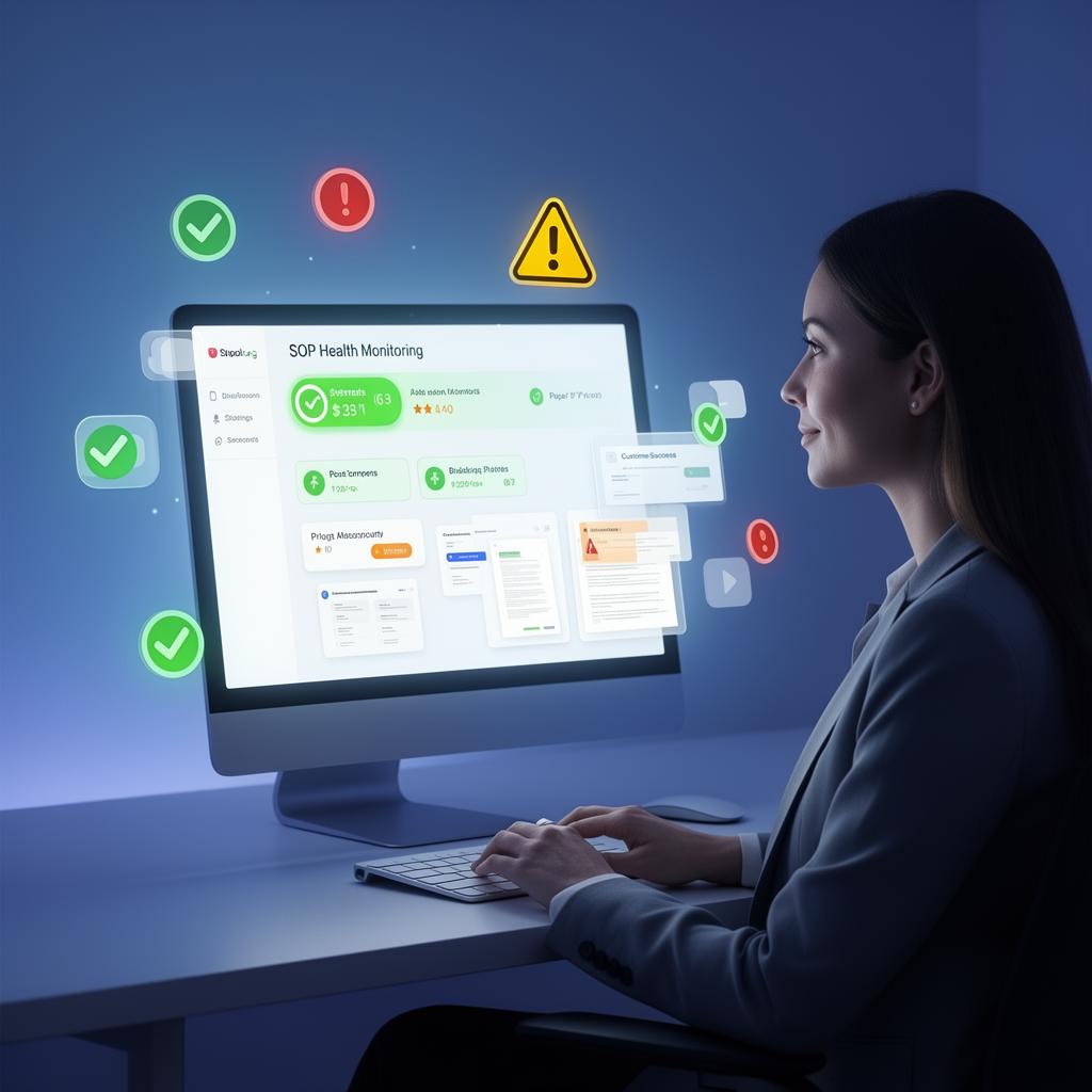 NexusSOP dashboard showing SOP health monitoring with alerts and status indicators